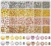 YBVABE Gold Spacer Beads 2160Pcs for Jewelry Making, Assorted Bracelet Beads Round Rhinestone Beads Star Beads Gold Beads for Bracelet Jewelry Making (Gold, Sliver, Rose Gold, KC Gold)