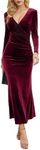 Adafunzo Formal Dresses for Women Long Sleeve Maxi Dresses Velvet V Neck Cocktail Party Ladies Dress Autumn Winter (Small,Wine Red)