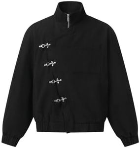 Vamtac Mens Lightweight Jackets Cotton Cropped Jacket Metal Button Vintage Slant Placket Coats With Pockets