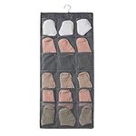 SYGA Closet Hanging Organiser with Oxford Cloth & Rotating Metal Hanger, 12Grids + 18 Grids Wardrobe Organiser with 30 Mesh Pockets for Bra Underwear Underpants Shoes Sock Scarves Tie- 1 Pc, Grey