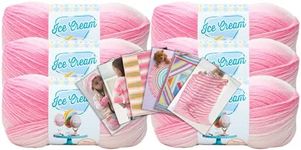 Lion Brand Ice Cream Yarn - 6 Pack with Pattern Cards in Color (Strawberry)