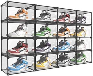KOKOIN Magnetic Side Open Transparent Plastic Storage Shoe Box Clear Shoe Display Case Sneaker Shoe Storage Box Display Box Shoe Container Clear Closet Shelf Shoe Organizer (Black 16PC)