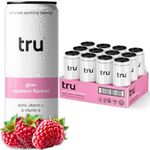 Tru Glow Seltzer, Biotin Beauty Drinks with Vitamin A, Raspberry Fruit Juice Flavored Sparkling Water, Caffeine Free, Kosher, Gluten Free, Low Calories, No Sugar Added Beverages, 12oz (Pack of 12)