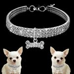 Dogs Kingdom Amazing 3 Rows Rhinestones Necklace Pet Cat Dog Collar Bling Rhinestone Bone Jewelry Party Wedding Accessories,White,M:10-12" Neck