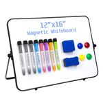 SYCARON Dry Erase Whiteboard 12 x 16'', Magnetic White Board, Double Sided White Boards with Stand, Includes 8 Pens & 2 Eraser & 4 Magnets for School Office and Home Kids Drawing