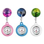 3PCs Pack Retractable Nurse Watch Clip On with Secondhand Stethoscope Lapel Fob Doctor Nurse Watch Magical Tree Pattern Silicone Cover for Women and Men