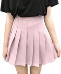 HOEREV Women Girls Short High Waist Pleated Skater Tennis School Skirt,UK 12,Asian Large,Pink