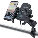 iMESTOU Motorcycle Wireless Phone Mount 15W Qi Charger 1" Ball Handlebar Cellphone Holder 360 Rotation with Waterproof Switch for 3.5"-6.8" Smartphones max. 3.54“(W) 0.43”(T)