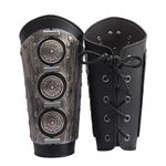 Leather Gauntlet Wristband Medieval Bracers Viking Wrist Guards Archery Guards Bracers Wide Arm Armor Cuff for Women Men 2PCS, Medieval Leather Bracers, L