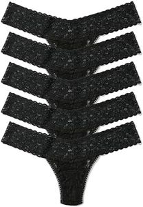 hanky panky - Signature Lace Low Rise Thongs for Women | One Size (4-14) | Lacy Cotton Thongs, Womens Underwear, Everyday Comfortable Lingerie Panties | Black 5 Pack
