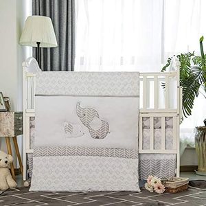 La Premura Baby Elephants Nursery Crib Bedding Sets – Gray Elephants & Puppy 3 Piece Standard Size Grey Crib Set - Unisex Nursey Bedding and Neutral Decor