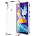 TheGiftKart Ultra Clear Slim Anti-Slip Grip Soft Silicone Back Cover Case with Complete Camera Protection & Anti-Dust Plugs Built-in for Samsung Galaxy M11 (Transparent)