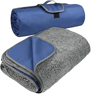 Tirrinia Large Waterproof Outdoor Blanket, Soft Warm Windproof Stadium Blanket with Sherpa Fleece and Foldable for Outdoor Sport, Baseball, Football, Beach, Concerts, Car,66" x 90"