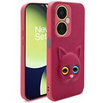 Pikkme OnePlus Nord Ce 3 Lite 5G Back Cover for Girls | Cute Cat Leather Finish | Soft TPU | Case for OnePlus Nord Ce 3 Lite 5G (Pink)