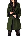 Tanming Women's Warm Double Breasted Wool Pea Coat Trench Coat Jacket with Hood, Army Green, X-Large