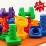 Skoolzy Plastic Nuts and Bolts 24 Piece Set - 6 pk - Kids Nuts and Bolts - Toddler Engineering Toys for 1-3 - Screw Toys for Toddlers with ebook