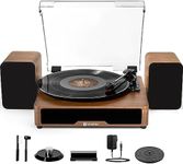 Vinyl Record Player Turntable with Built-in Bluetooth Receiver & 2 Stereo Speakers, 3 Speed 3 Size Portable Retro Record Player with Speakers Set for Entertainment and Home Decoration, Vangoa