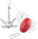 QWORK® kayak anchor 1.5lb, folding grapnel anchor, include 20M/ 65.6 ft Anchor Tow Rope,a buoy ball and a storage bag, for Fishing Kayaks,Canoe,Jet Ski
