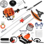 Powerful 52cc 5 in 1 Multi Functional Trimming Tools,Gas Hedge Trimmer,String Trimmer, Brush Cutter,Pole Saw with Extension Pole, Gas Weed Wacker, Portable Weed Eater Cordless for Lawn Garden Orange