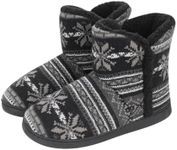 Mens Slipper Boots Knitted Thermal Winter Booties Slippers Women Soft Plush Fleece Lining Non-Slip Sole Warm Comfortable Memory Foam Men Black Boots House Shoes for Indoor Outdoor Cold Weather
