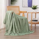 Linecooo Sage Green Fleece Throw Blanket 50”×60” for Couch Sofa Bed,Super Soft Cozy Plush Microfiber Flannel Blanket with Stripes Design Lightweight for Adults,Woman,Girls