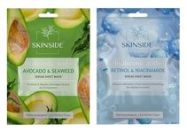 SkinSide Serum Sheet Mask for Glowing Skin with Hyaluronic Acid | Face Mask Sheets Combo for | Hydrating | Tan & Blackheads Removal | Instant Brightening | Pore Reduction | Fairness | Skin Tightening (2, Avocado & Sea Weed | Retinol & Niacinamide)