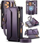 Strapurs for iPhone 17 Pro Max Detachable Wallet Case Compatible with Magsafe, RFID Blocking 9-Card Holder Zipper Strap Lanyard PU Leather Magnetic Phone Case for iPhone 17 Pro Max 6.9", Purple