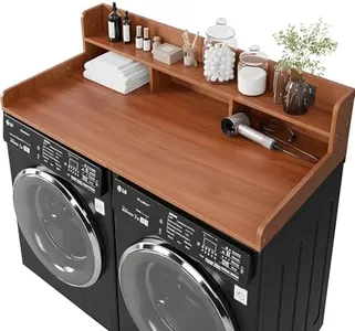 HMAZAE Washer Dryer Countertop with Shelf, 2-Tier Laundry Countertop Over Washer and Dryer, 54" x 27.55" Wooden Table for Folding Clothes for Laundry Room Organization and Storage (Walnut)