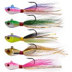 FUSIGO Bucktail Jigs Saltwater Fluck Lures Assorted Jigs Head Fishing Lures for Bass Walleye Crappie Striper 1/4oz-2oz, Pack of 5 (Mixed Colors 3/2oz)