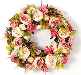 Peony Spring Wreaths for Front Door Outside 23 inch Handmade Summer Wreaths for Front Door Wall Window Decor in All Season(Large)