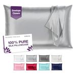 Mulberry Park 30 Momme Silk Pillowcase - Pure Silk Pillowcase for Hair and Skin, Grade 6A Charmeuse Weave Mulberry Real Silk Pillowcase for Luxury Night Sleep - 1 Pc Silver (King 20'' x 36'')