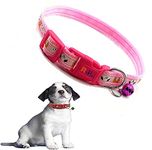 Pups&Pets Puppy Nylon 15MM Cute Soft Collar | Adjustable face Print with Sound Bell | Safe Neck Belt for Small Dogs and Cats - 1Pcs (Pink)