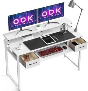 ODK Bureau d'ordinateur, Table de Bureau avec 2 Tiroirs Bureau avec Tablette Clavier pour la Maison, Bureaux et Postes de Travail pour Bureau à Domicile Chambre (Blanc, 120x48x87cm)