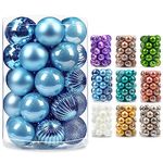 AMS 34ct Christmas Ball Mini Ornaments Party Decoration Shatterproof Festival Widgets Pendant Hanging (40mm, Light Blue)