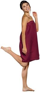 Turquaz Linen Lightweight Knee Length Waffle Robes For Women Spa Bath Waffle Body Wrap Towel with Adjustable Touch Fastener, Wine Red, XX-Large