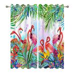 goodbath Flamingo Blackout Curtains for Bedroom, Tropical Leaves Curtains Eyelet for Living Room Nursery, Thermal Insulated Ring Top Curtains 2 Panels, 46" x 54" (117x138cm) Drop