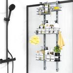 ODesign Over Door Shower Caddy Shelf with 4 Hooks Rustproof Bathroom Kitchen Storage Basket with Suctions for Large Shampoo Conditioner - 3 Tiers