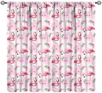 SENQIAN Pink Flamingo Curtains Romantic Animals Bird Tropical Leaves Flowers Art Printed Rod Pocket Blackout Window Drapes for Bedroom Living Room Kitchen Cafe Decor W21xL63in 2 Panels