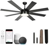 YITAHOME 60 Inch Black Ceiling Fan with Lights and Remote,8 Blades,App Control, Modern Smart Ceiling Fan Compatible with Alexa for Indoor Outdoor, Reversible Quiet Motor, Memory Function