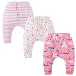 3 Pack Unisex Kids Toddler Harem Pants Cotton Elastic Trousers Pink Unicorn 12Months