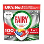 Fairy Platinum Plus All-In-One Dishwasher Tablets Bulk, Fairy Dishwasher Tablets Platinum Plus, Lemon, 100 Tablets (20 x 5), Dish Washing Tablets