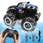 EARSOON Waterproof Remote Control Monster Truck - 2.4GHz 4WD All Terrain RC Cars, Amphibious Monster Car with 2 Batteries, 1:24 Scale Water Proof Remote Control Car for Kid 6 7 8 Years