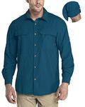 33,000ft Men's Long Sleeve Sun Protection Shirt UPF 50+ UV Quick Dry Cooling Fishing Shirts for Travel Safari Camping Hiking, Dark Blue, Medium