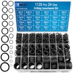 TWCC 24 Size Rubber O Ring Set, 880 PCS Black Small O Rings Assortment Kits,Assorted Metric Sealing Washer for Automobiles Plumbing Faucet Water Air or Gas Repair