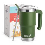 Mollcity 16 oz Tumbler with Handle Reusable Stainless Steel Vacuum Insulated Tumbler Cups with Lid and Straw Travel Mug for Women(Grass Green)