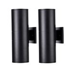 WELGUD Outdoor Wall Light, 2 Pack Exterior Porch Wall Sconce Lighting Modern Black Cylinder Waterproof Aluminum Up and Down Wall Mount Lights for Outside House Patio Garden, E26 Base