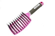 Zabolight Premium Vent Boar Bristle Hair Brush Vented Detangling Oversize Hair Brush for Thick Long Curly Hair, Curved Fast Blow Drying Brush for Women & Men (Pink)