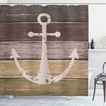 Ambesonne Anchor Shower Curtain, Marine on Wooden Planks Rustic Nautical Theme Oceans in Earthy Tones, Cloth Fabric Home Bathroom Decorations Decor for Dorm Set with Hooks, 69" W x 84" L, Taupe Khaki