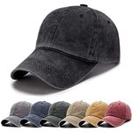 Fordicher Men Women Plain Cotton Vintage Washed Twill Low Profile Baseball Cap Adjustable Distressed Dad Hat (Black)