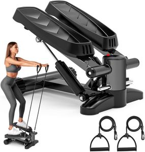 Stepper, Tohoyard Mini Stepper für Zuhause 150kg mit Widerstandsbändern, LCD Display, Großen Pedalen, Stepper Hometrainer für Anfänger & Fortgeschrittene, Fitnessgeräte für Zuhause, Schwarz